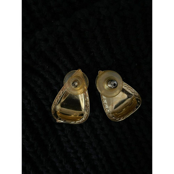 VINTAGE 80's Swirled Green Pink Gold Tone Tear Drop Earrings - Picture 4 of 6